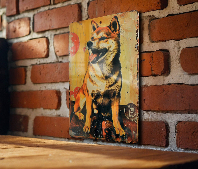 a picture of a dog on a brick wall