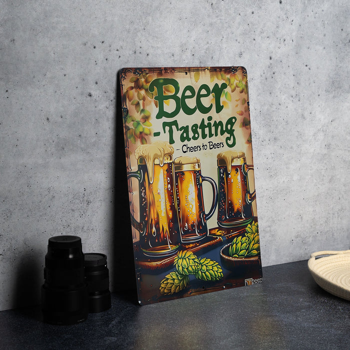 a beer sign sitting on top of a table