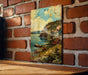 a picture of a painting on a brick wall
