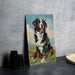 a painting of a dog sitting on a table