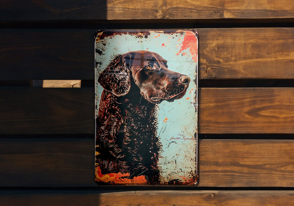 a picture of a dog on a wooden wall