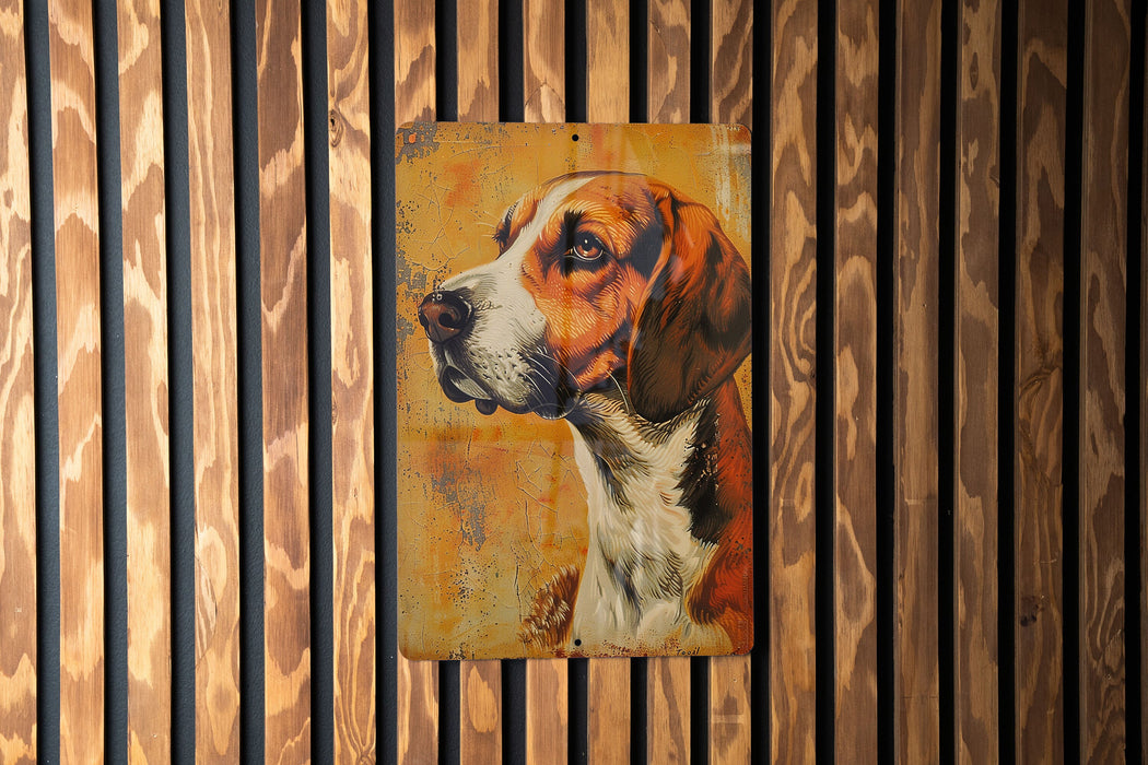 a painting of a dog on a wooden wall