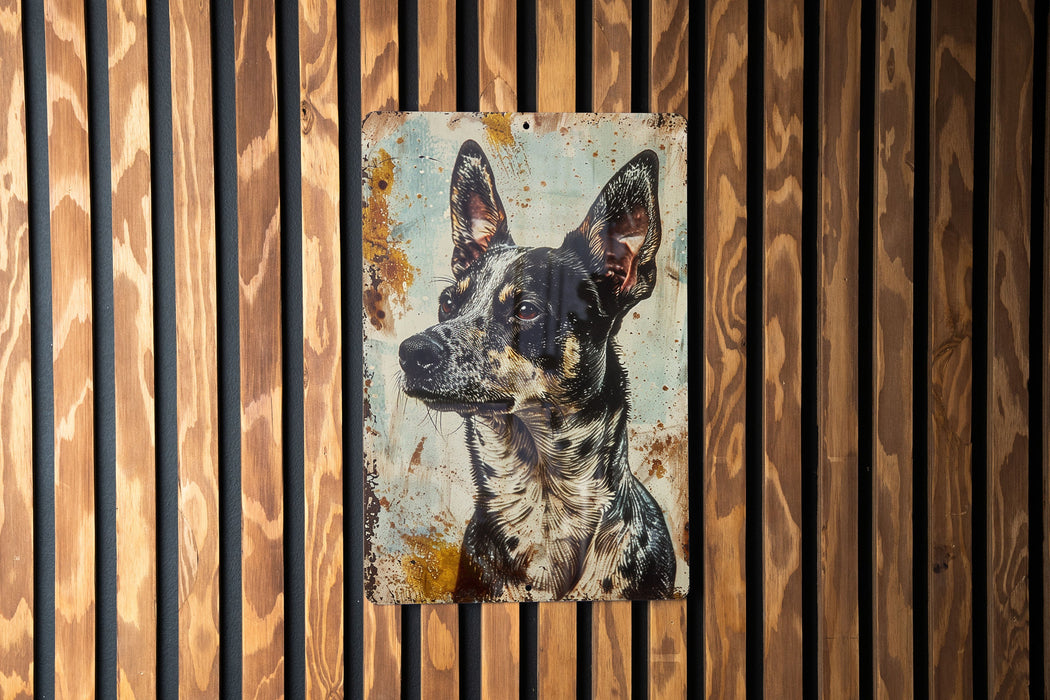 a painting of a dog on a wooden wall