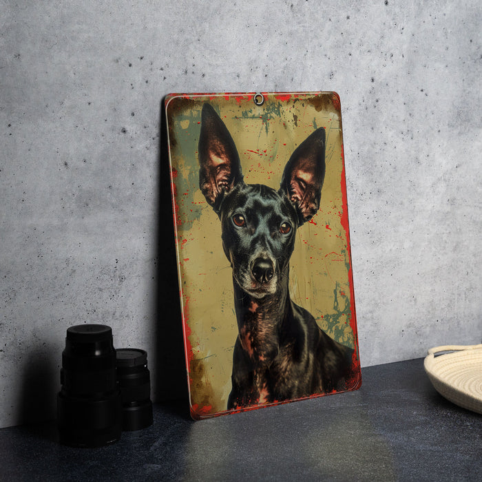 a picture of a black dog on a yellow background