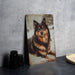 a picture of a dog sitting on a table