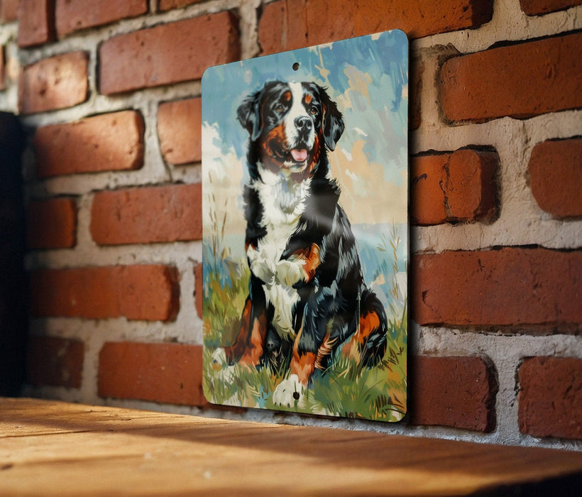 a painting of a dog on a brick wall