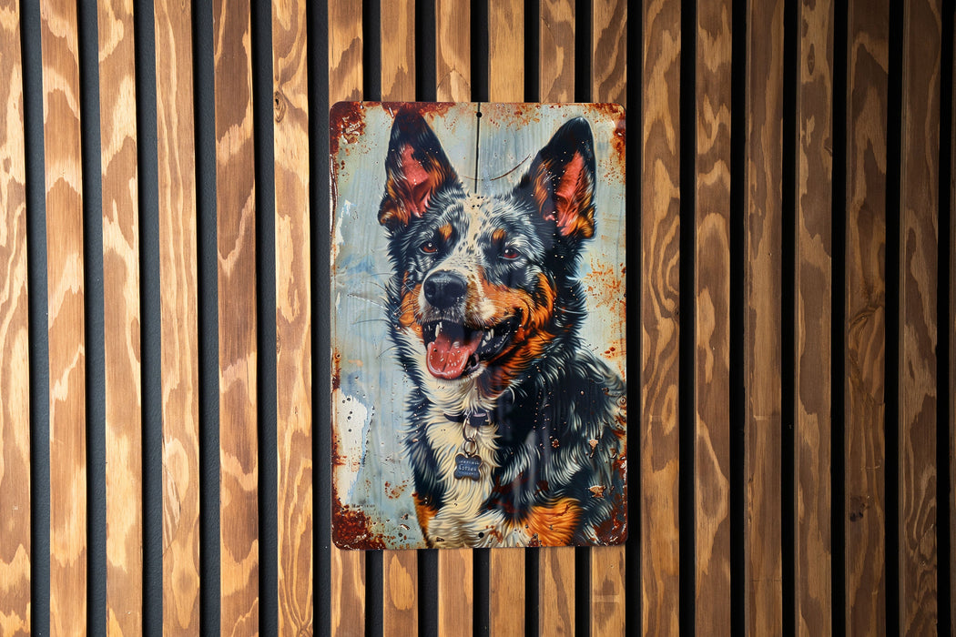 a painting of a dog on a wooden wall