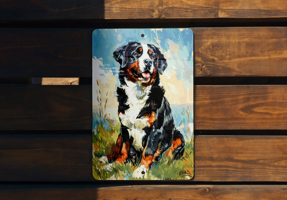 a painting of a dog on a wooden bench