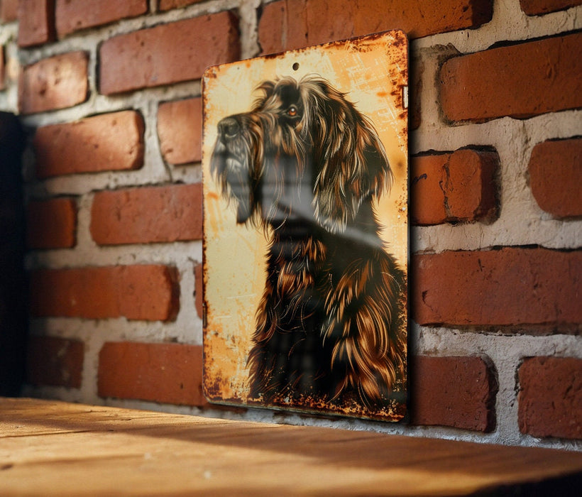 a picture of a dog on a brick wall