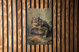 a painting of a frog holding a baseball bat
