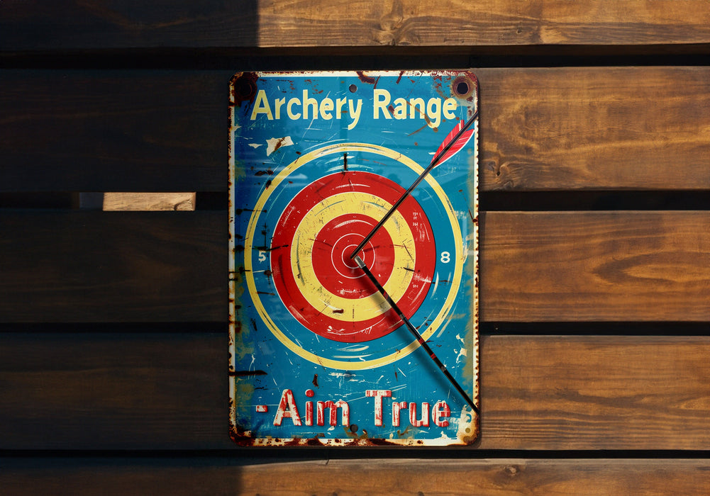 a sign on a wooden wall that says archery range