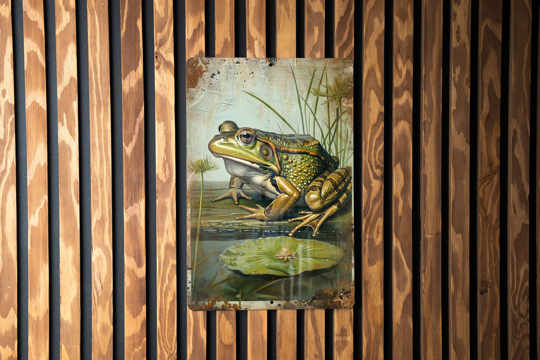 a painting of a frog sitting on a lily pad