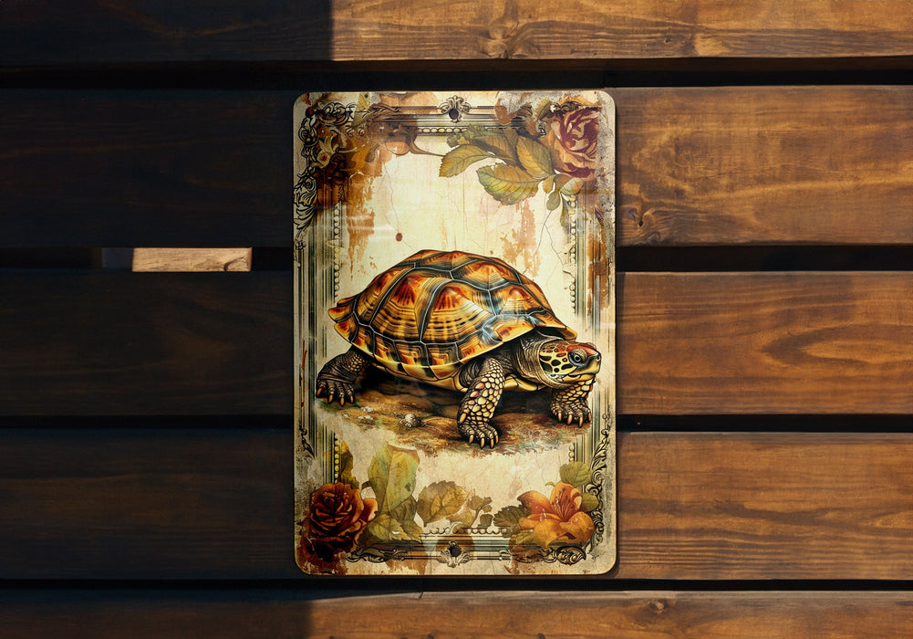 a picture of a turtle on a wooden bench