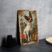 a painting of a dog on a wall next to a plate