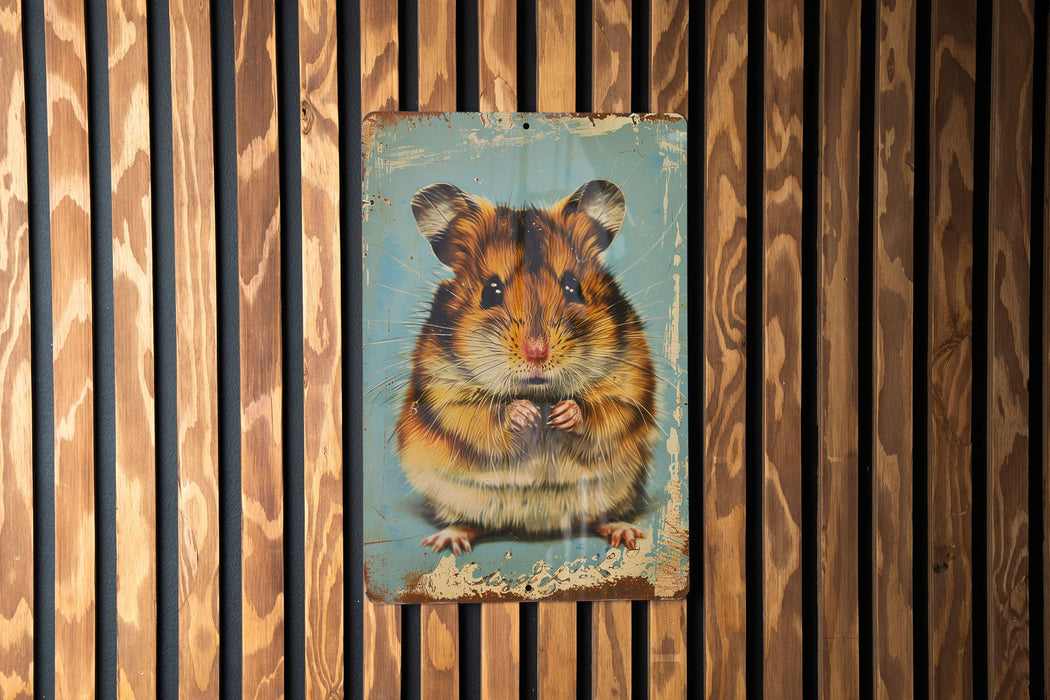 a picture of a hamster on a wooden wall