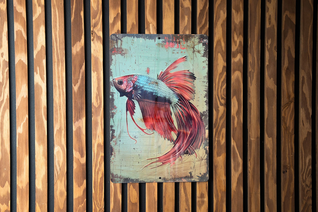 a painting of a fish on a wooden wall