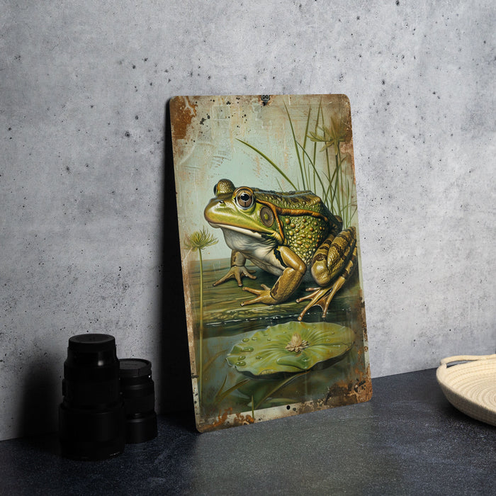 a painting of a frog sitting on top of a table