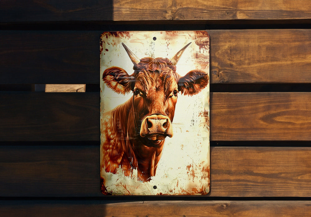 a picture of a cow on a wooden wall