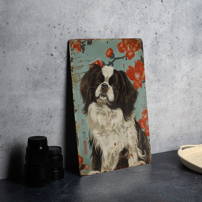 a painting of a dog on a blue background