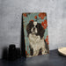 a painting of a dog on a blue background