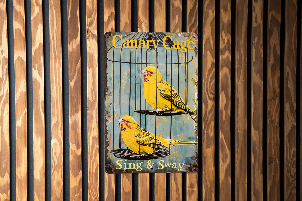 a yellow bird sitting on top of a cage