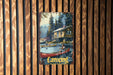 a picture of a canoe on a wooden wall