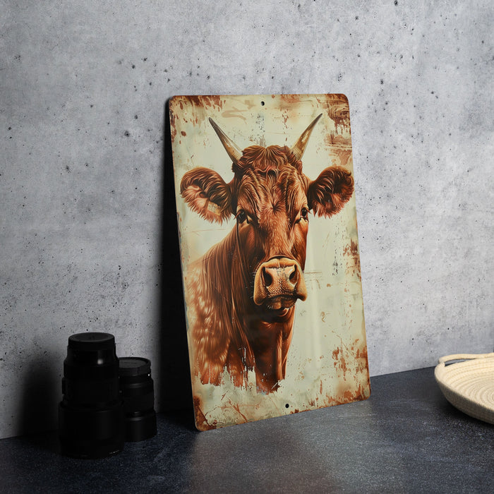 a picture of a cow on a wall next to a plate