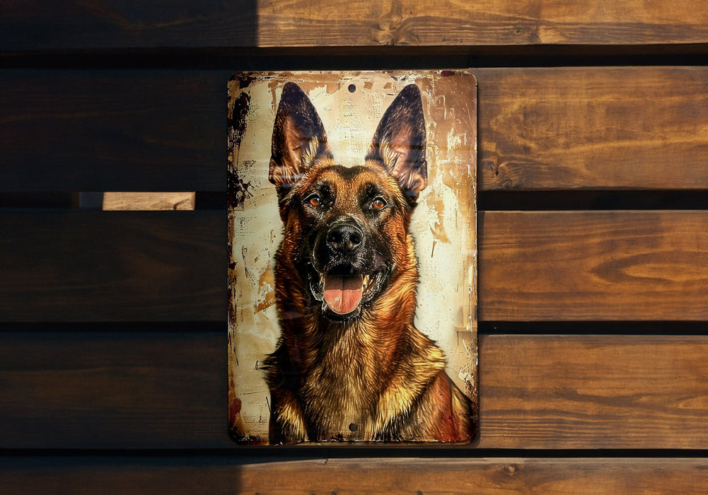 a picture of a german shepard on a wooden wall