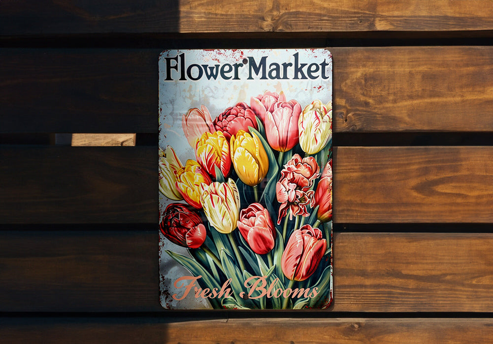 a flower market book sitting on top of a wooden bench