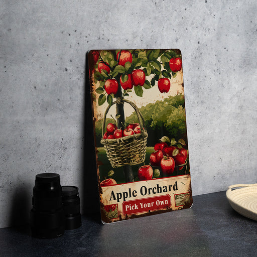 a picture of an apple orchard with a basket of apples