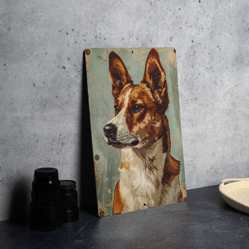 a painting of a dog is on a table