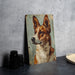 a painting of a dog is on a table