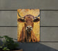 a picture of a brown cow on a yellow background
