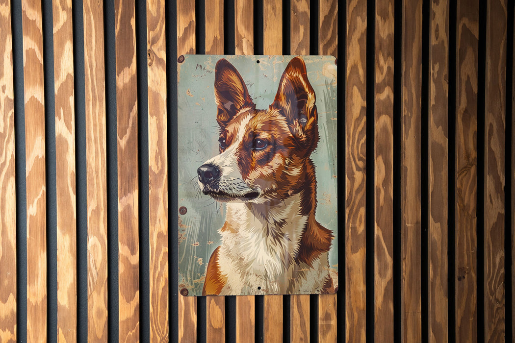 a picture of a dog on a wooden wall