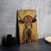 a painting of a brown cow on a yellow background