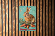 a picture of a bunny carrot sign on a wooden wall