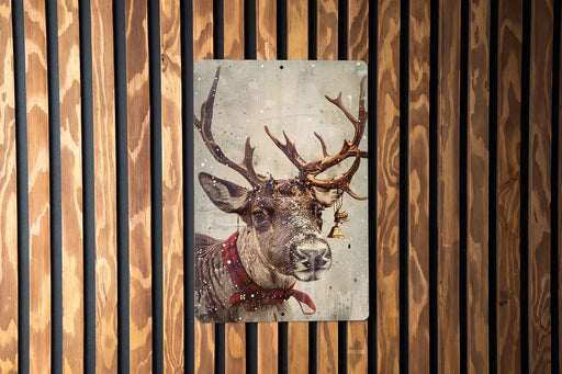 a picture of a deer on a wooden wall