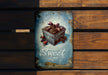 a sign that says sweet love on a wooden bench