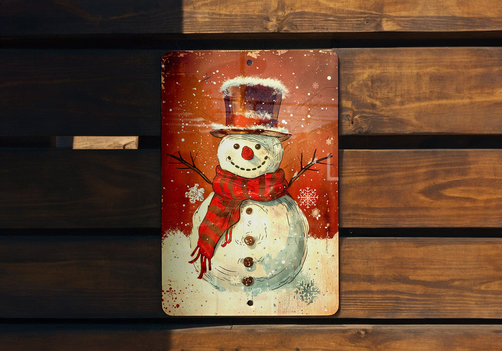 a picture of a snowman on a wooden bench