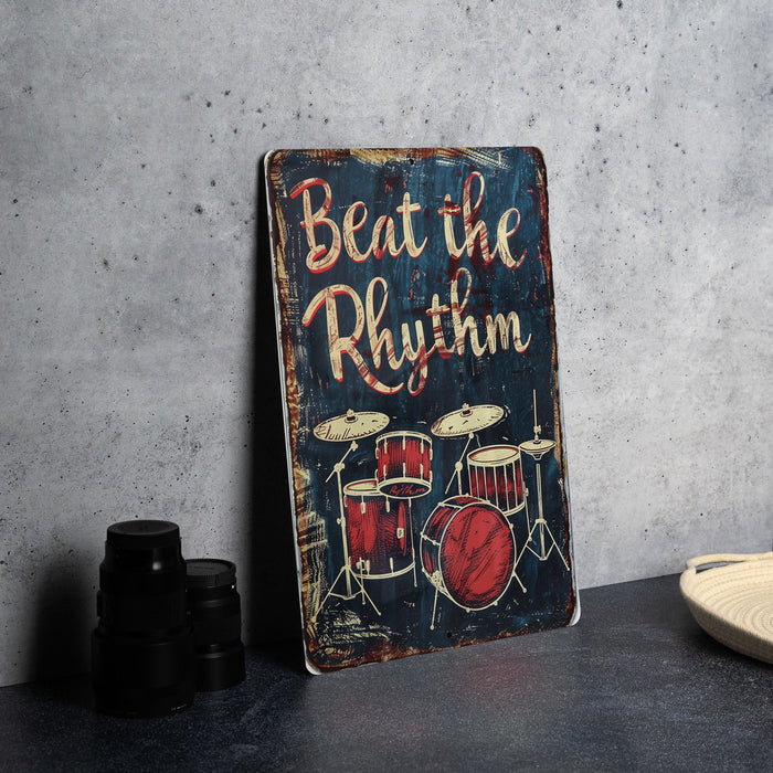 a sign that says beat the rhythm on it
