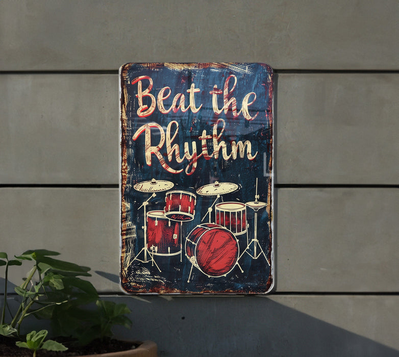 a sign on the side of a building that says beat the rhythm