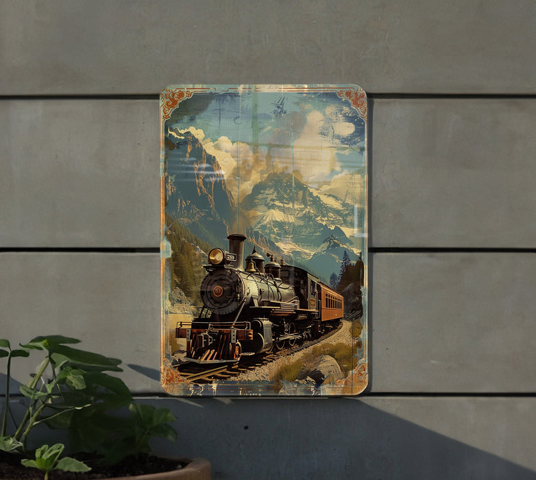 a painting of a train on the side of a building