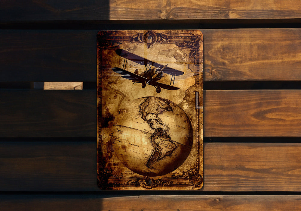 a wooden sign with a plane on it