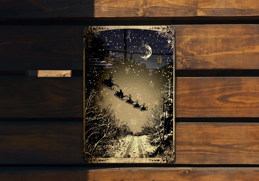 a picture of a santa sleigh flying in the sky