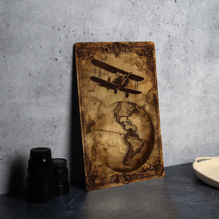 a picture of a world map with a plane on it