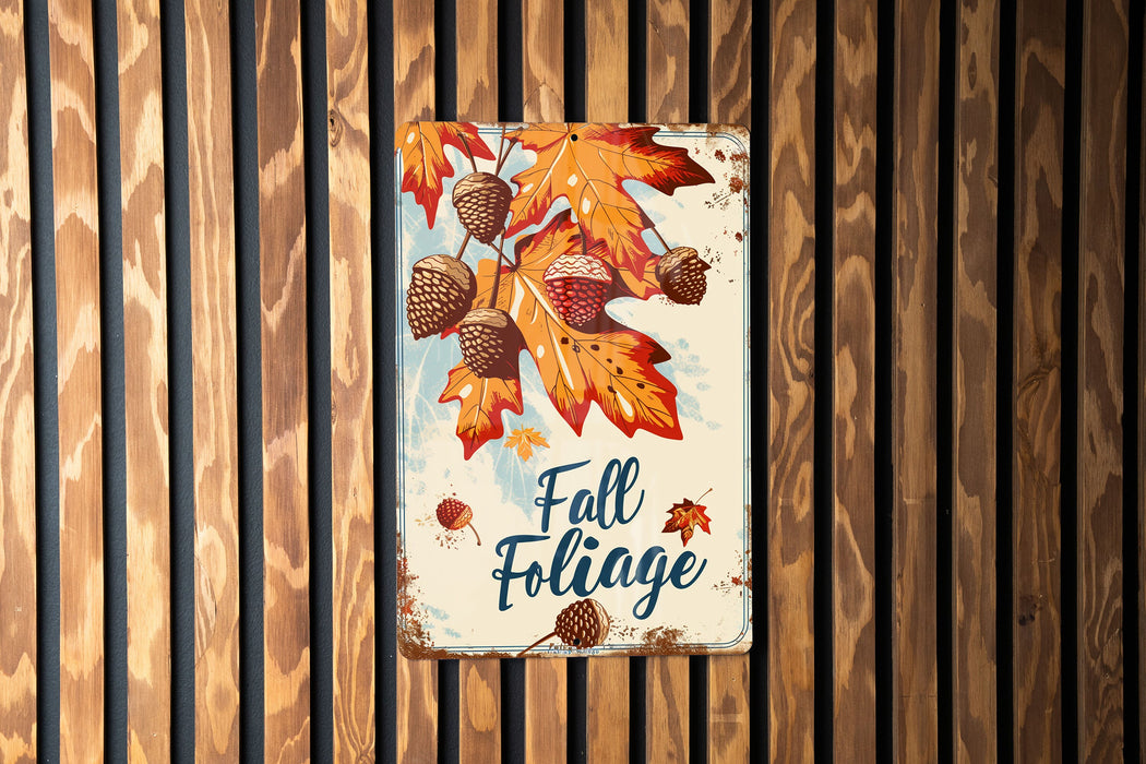 a sign on a wooden wall that says fall foliage