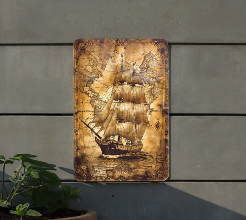 a picture of a ship on a wall