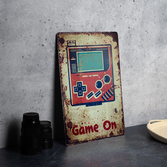 a game on sign sitting on a table