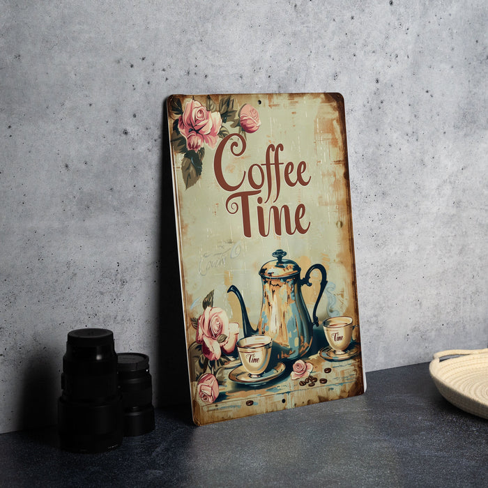 a coffee time sign sitting on top of a table