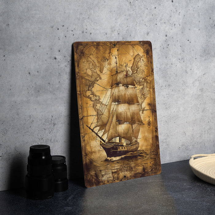 a picture of a boat on a map on a table